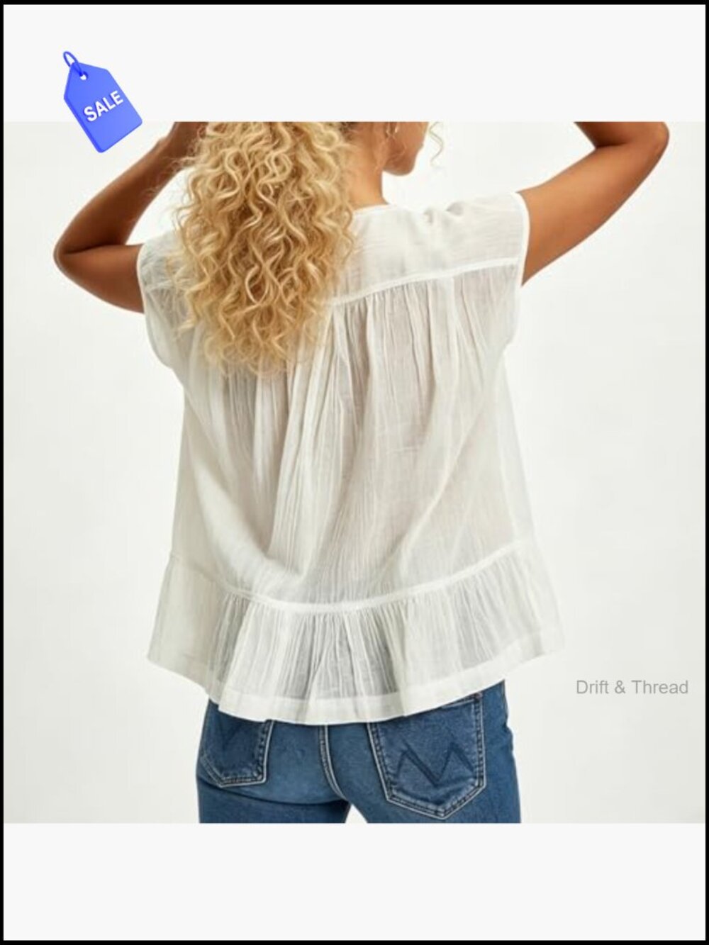 Semi Sheer Button Down Blouse Square Neck Lace Ruffle Cap Sleeve Crop Top - Picture 6 of 6